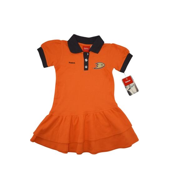 Reebok Anaheim Ducks Girls Polo Dress Orange NHL Face-Off Collection Size 5/6 - Picture 1 of 5